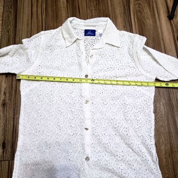 JH Collectibles White Lace Button Up Shirt Womens Large 3/4 Sleeve Sheer (917) - Picture 5 of 7